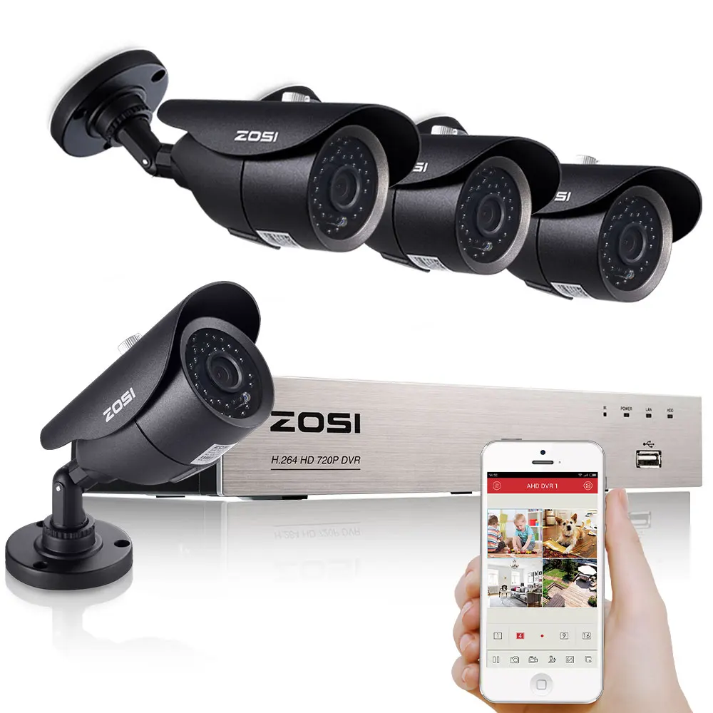 

ZOSI 4Channel FULL 720P HDMI DVR Weatherproof 1280TVL HD 42pcs IR LED Camera 120ft Day Night Surveillance CCTV Security System