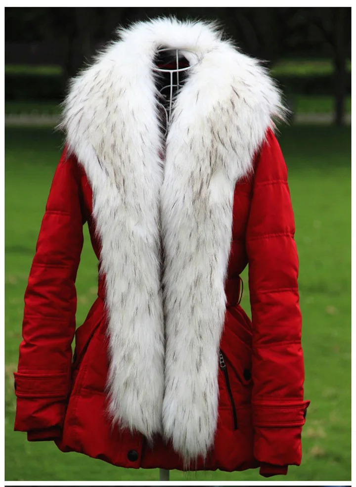 Натуральный цвет с воротником из искусственного меха енота искусственный Лисий мех шарф большой платок для зимы женское теплое пальто для женщин - Цвет: white and black