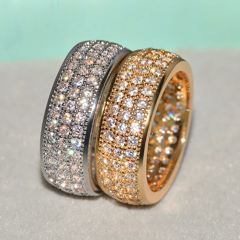 Новая мода Большой мужской женское кольцо на палец Циркон Обручальное кольцо с камнем Серебро Золото Цвет большие свадебные кольца для мужчин