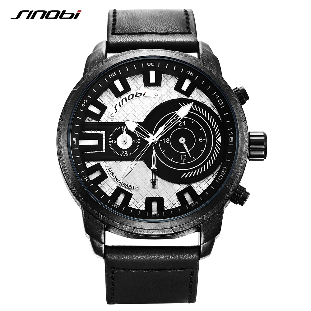 

SINOBI New Arrive Turbo Design Men watch Fashion Sports Chronograph Watches Men Male Military Big Dial Travel Clock Men Gift