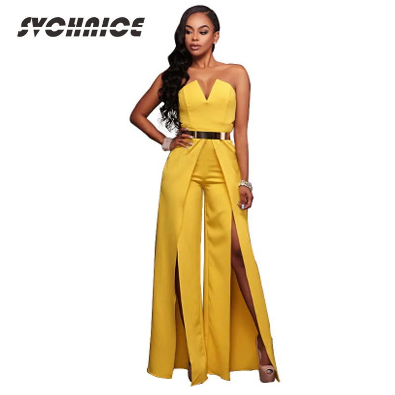 

Ladies Sexy Jumpsuit Female Strapless Jumpsuits Clubwear Nightclub Split Pants Rompers Womens Long Jumpsuits Black Blue
