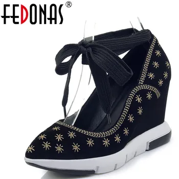 

FEDONAS Women Embroider Pumps Fashion Wedges High Heels Shoes Woman Ankle Strap Bridal Wedding Shoes Ladies Autumn New Pumps
