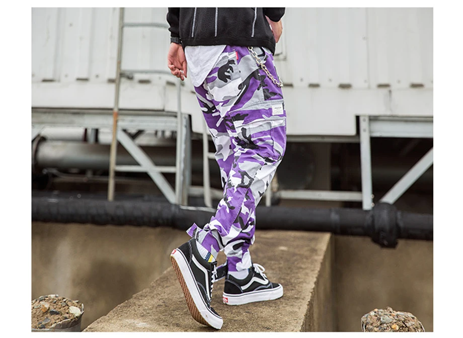 Камуфляжные карго Брюки мужские карандаш брюки военные мульти-уличная одежда с карманом джоггеры хип-хоп камуфляж тактические брюки фиолетовый HW130