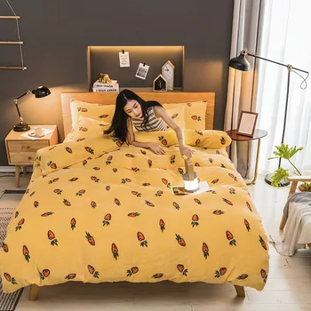 

Warm Velvet Brief Style Duvet Cover 4 Pcs Bed Sheet Pillowcase Bed Set Queen Smile Fruit Flower Leaves Flower Soft Home