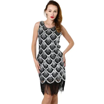 

BLINGSTORY Vintage Bail Bead Heavy Industry Sequin Tassel Dress Women Evening Party Retro Fringe Vestidos De Flecos