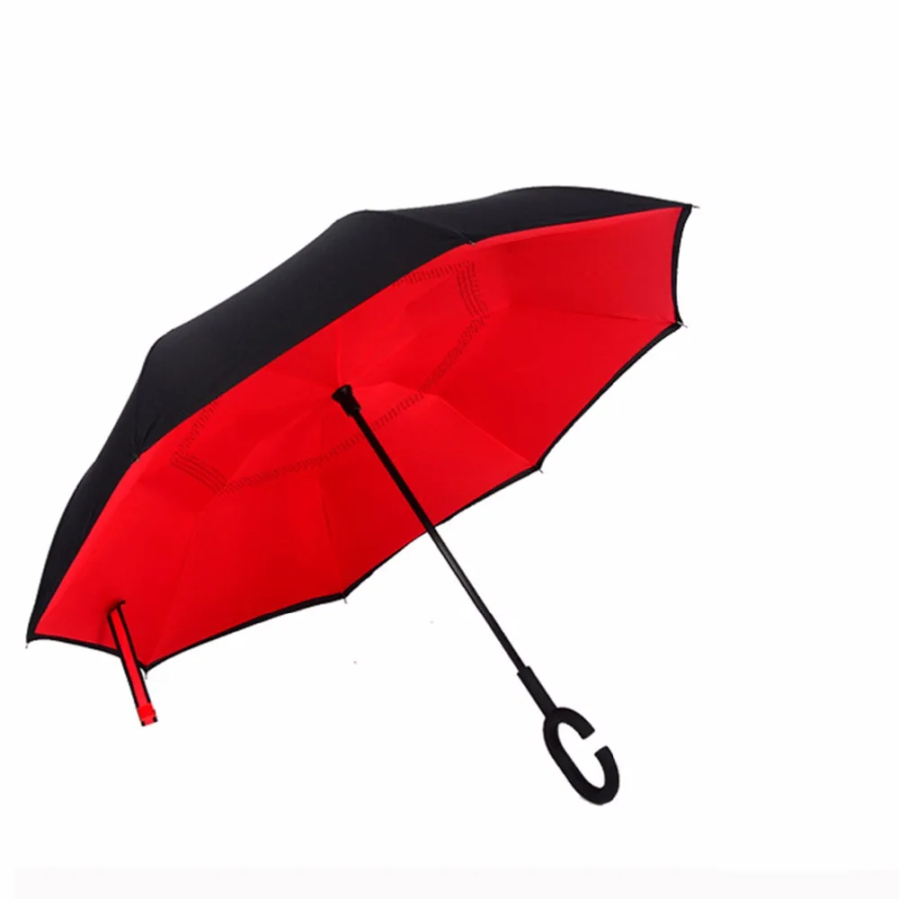 

Transport reverse folding anti-bone double umbrella cloth inverted C handle holder women windbreaker umbrella 052