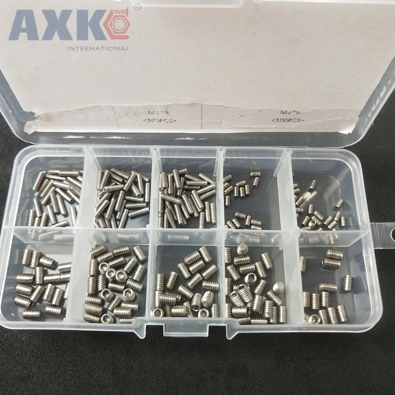 

AXK 150pcs/set 304 stainless steel Din 913 flat headless hexagonal tightening machine screw M2M2.5M3M4