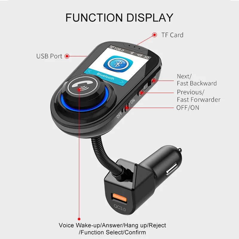 Jajabor Bluetooth автомобильный комплект 1,8 дюймов цветной ЖК-экран QC3.0 автомобильное зарядное устройство для устройства Handsfree fm-передатчик Bluetooth 5,0 автомобильный mp3-плеер