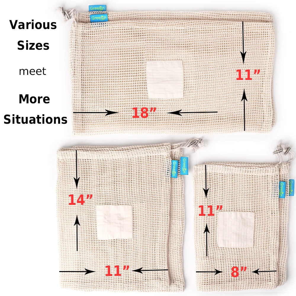 Экологичные многоразовые мешки для овощей и фруктов GreeOn-многоразовая хлопчатобумажная сетчатая ткань-экологически чистая сумка для хранения отходов