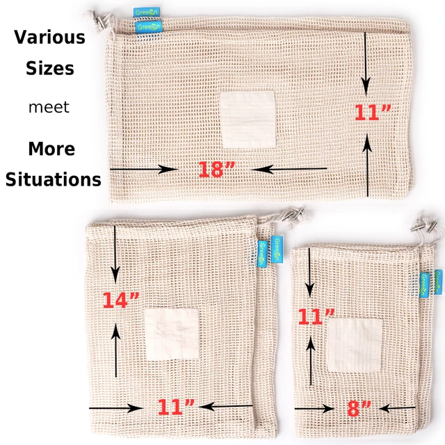 GreeOn Ecological Reusable Vegetable Fruit Bags - Reutilisable Cotton Mesh Cloth - Eco Friendly Zero Waste Produce Storage Bag 5