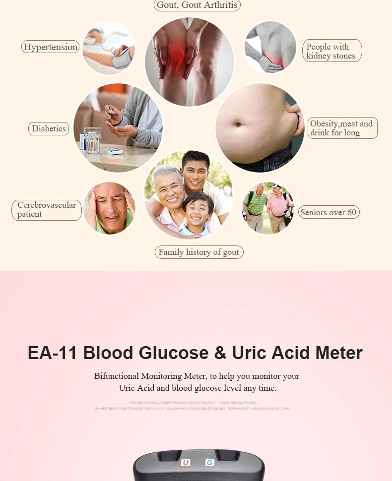 Sinocare EA-11 мочевой кислоты и глюкозы в крови тест ing Meter Kit mmol/L и 50 тест-полоски для глюкозы 30 полоски для мочевой кислоты тест на диабет er