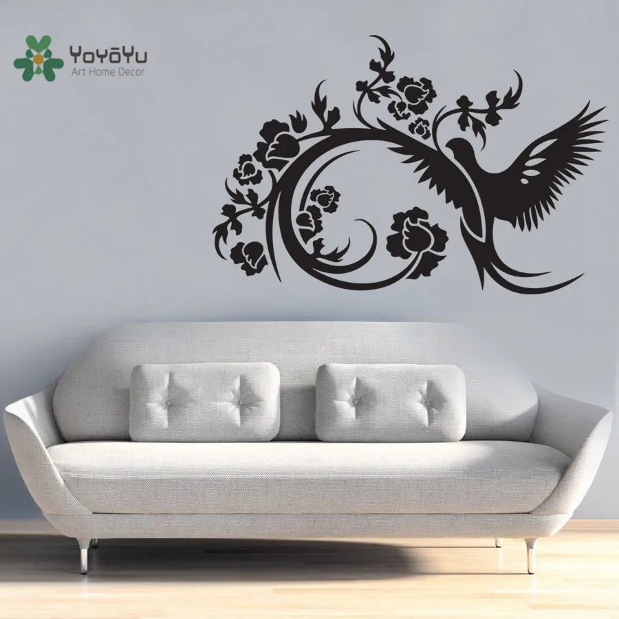 YOYOYU Vinyl Wall Decal Flower Bird Sky Decoration Home Bedroom Stickers Traditional Chinese Interior Home Wall Decoration FD025