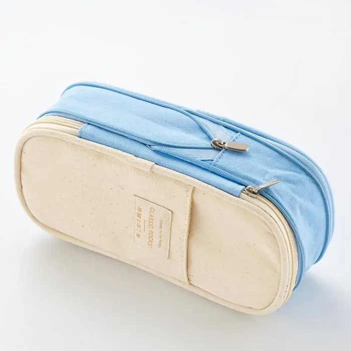 Telescopic Macaron Color Pencil Case Large Capacity Zipper Canvas Makeup Stationery GT66