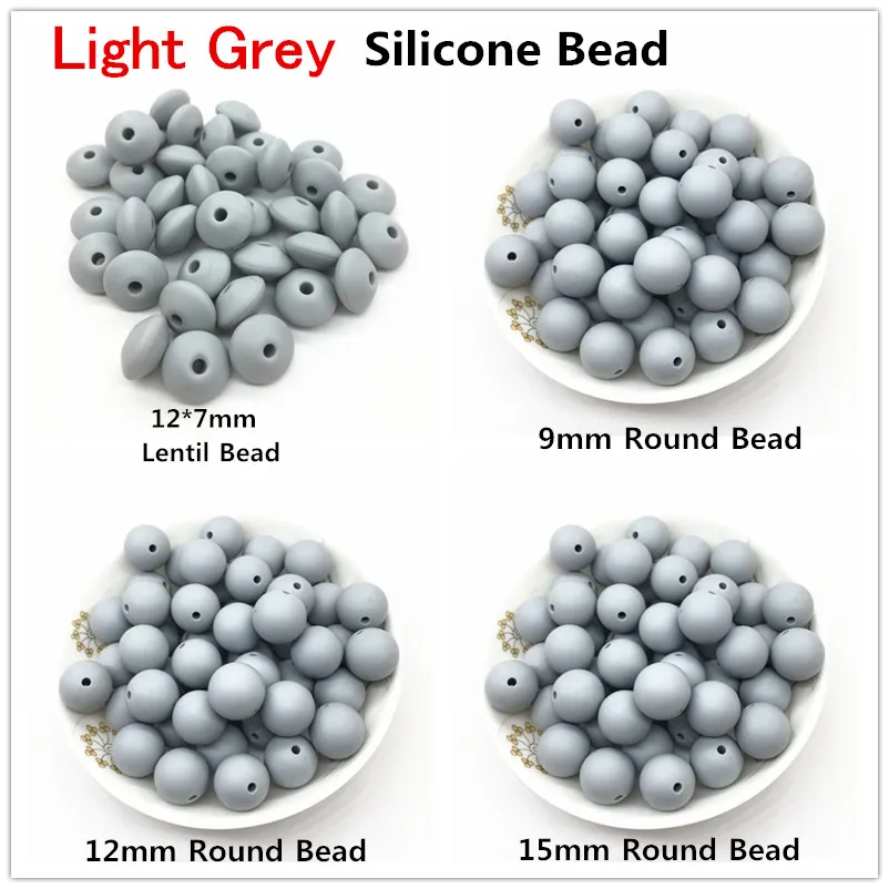 cheap Chengkai 100pcs Light Grey 12*7mm BPA Free Silicone Lentil Teether Toy Beads DIY Round 9mm 12mm 15mm Baby Teether Accessories