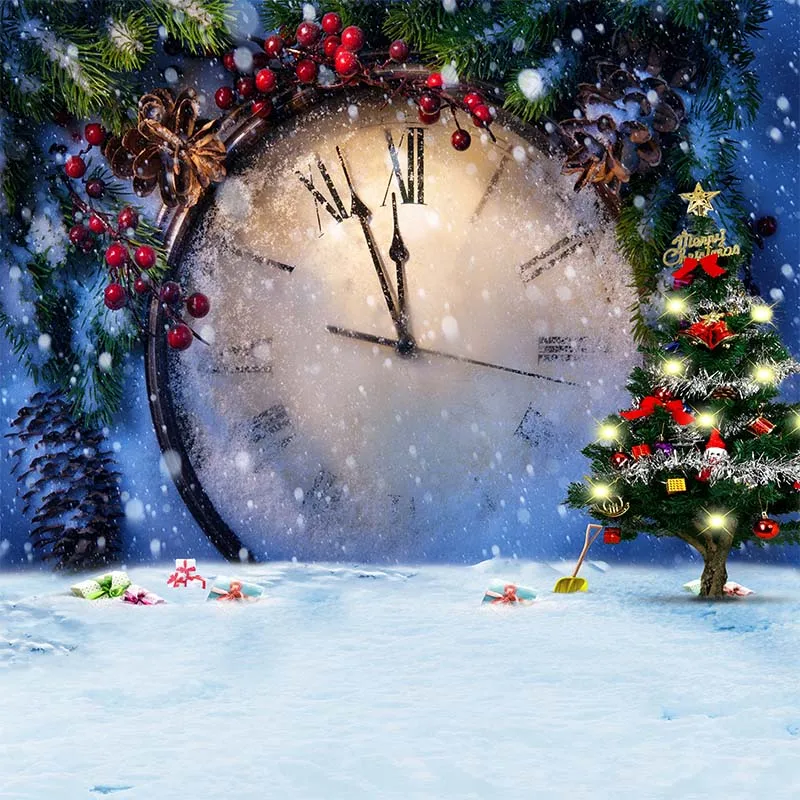 

5X7ft Vinyl photography Backdrops photo background Snow Pine Tree Candy Christmas Clock Backgrounds for Photo Studio CM-6314
