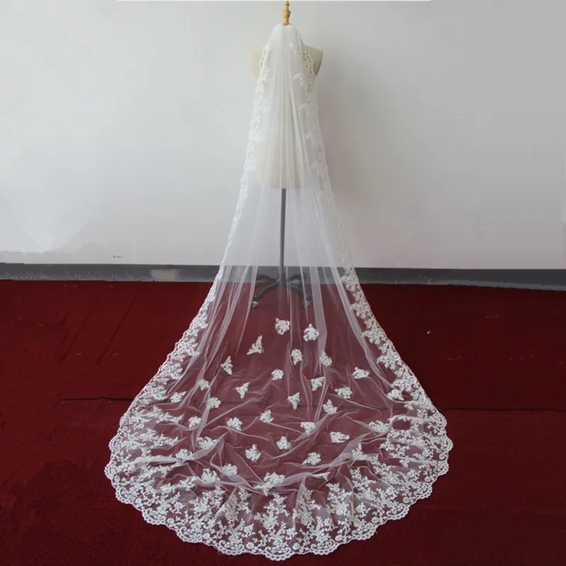 Veu-De-Noiva-Longo-3-Meters-Appliques-Lace-Edge-Bridal-Veil-White-Ivory-Wedding-Accessories-Cathedral