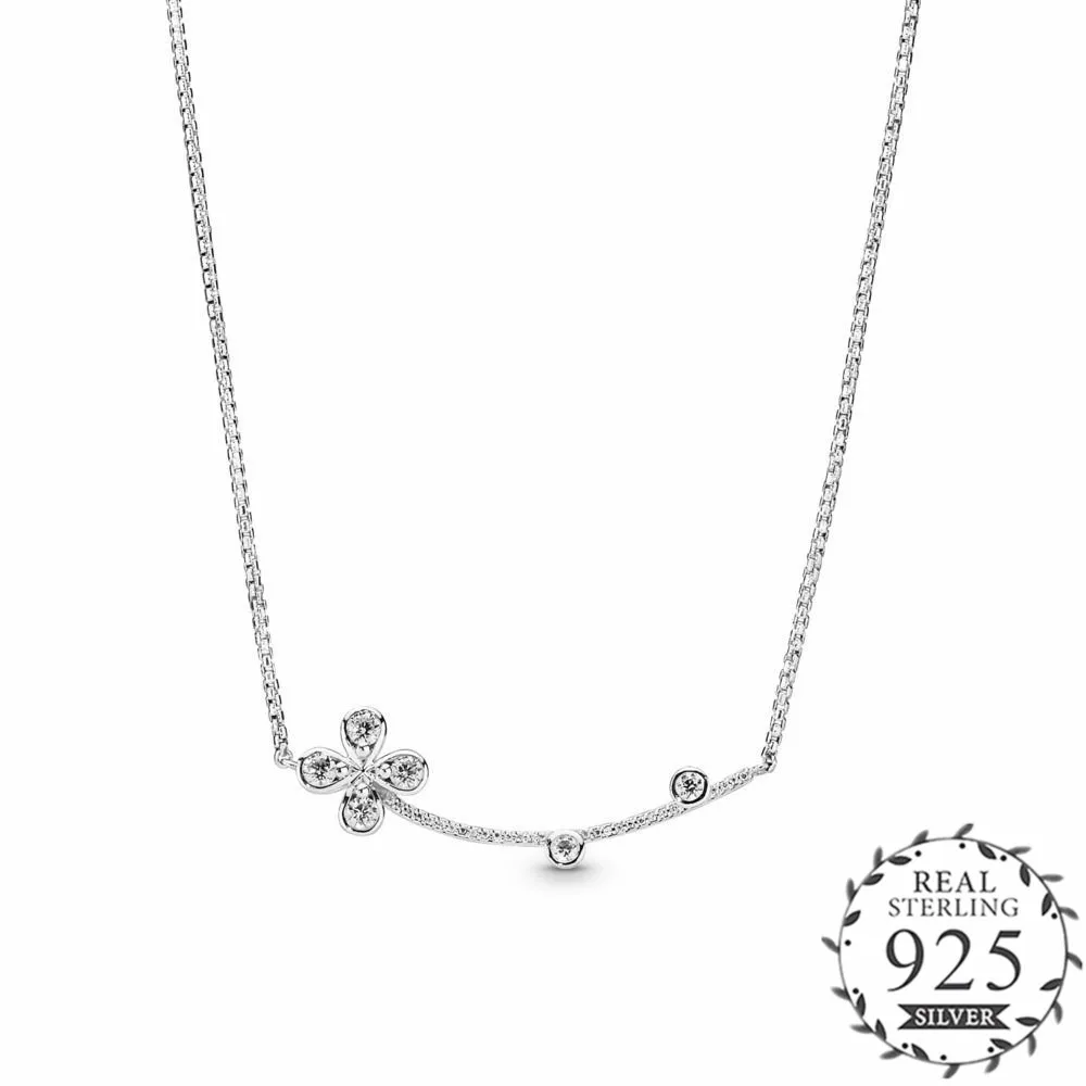 

PANDULASO 2019 Spring Original 925 Sterling Silver Pendant Necklace For Women 50CM Draped Four-petal Flower Necklace Jewelry