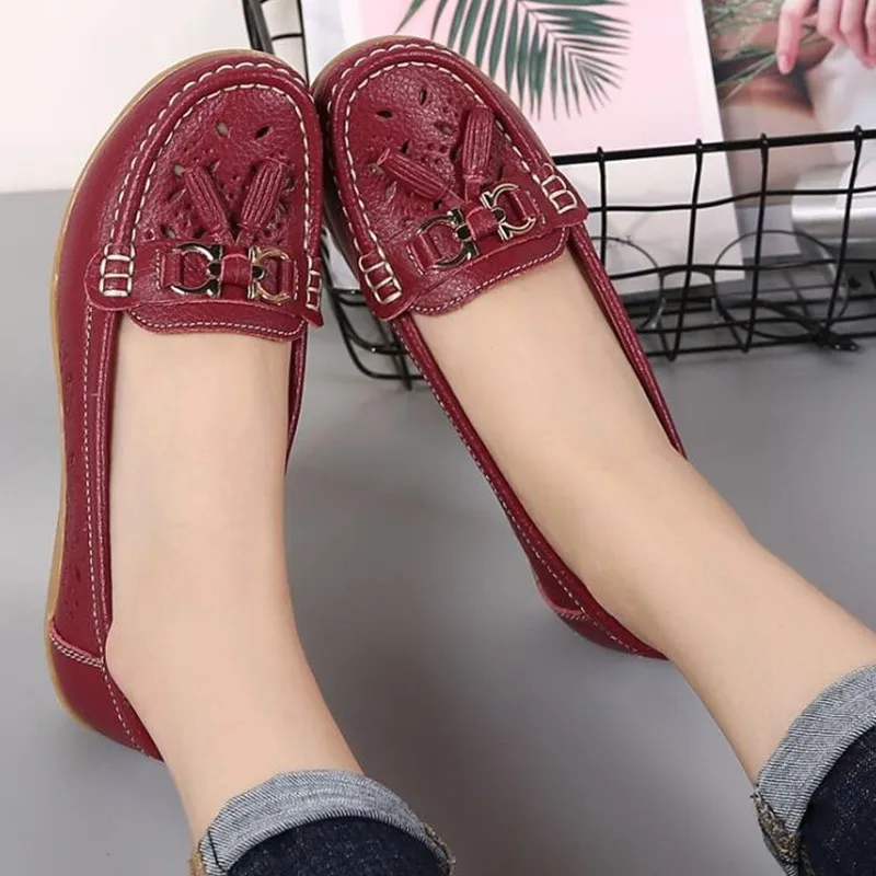 2018 autumn new leather middle aged mother shoes women's single shoes ...