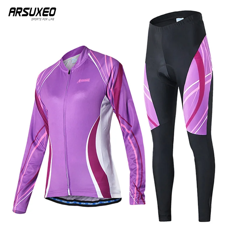 ARSUXEO, для женщин, Ciclismo, дышащая, с длинным рукавом, для велоспорта, Джерси,, быстросохнущая, силиконовая губка, штаны, Триатлон, велосипедный костюм