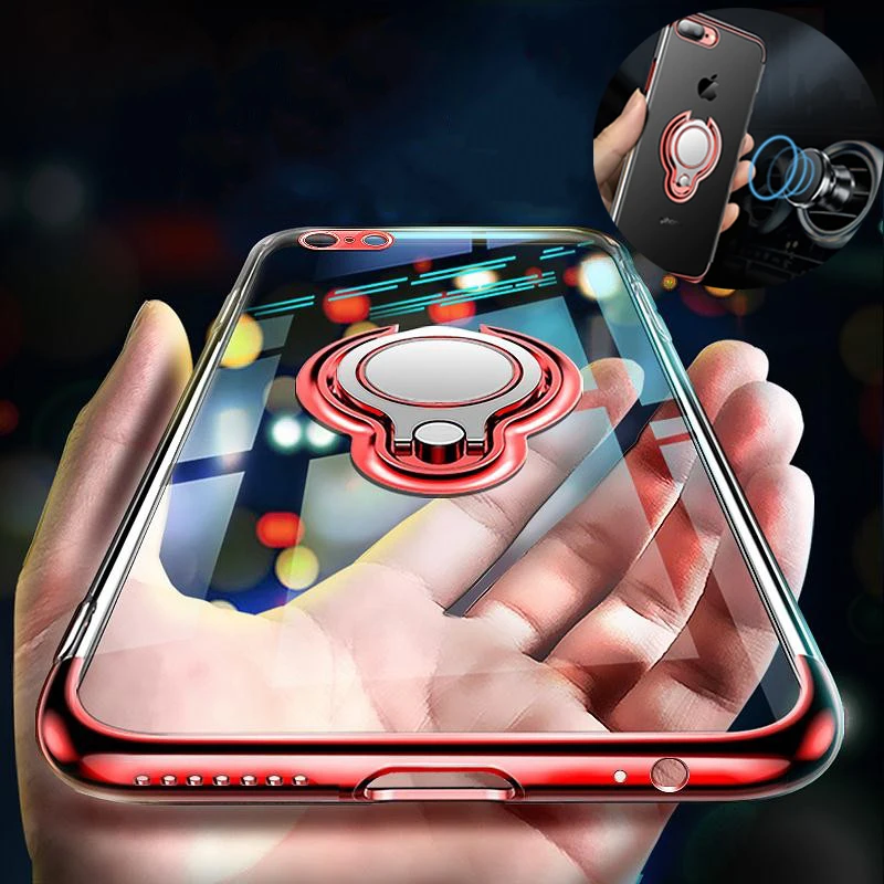 

Luxury Transparent Magnetism Soft Phone Case For iPhone XR XS MAX X 7 8 Cover Ring Holder Plating Shell For iPhone 6 6s 7 8 Plus