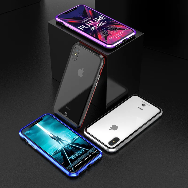Magnetic Adsorption Case For Iphone X 8 7 Plus Clear Tempered Glass + Built-in Magnet Case For Iphone 10 Metal Ultra Cover Back  (18)