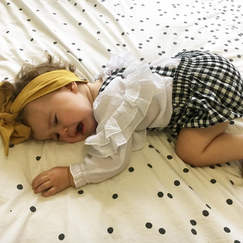 2018 г. осенние рубашки для девочек из хлопка с длинными рукавами и круглым вырезом Повседневное новорожденных ковылял одежда для малышей
