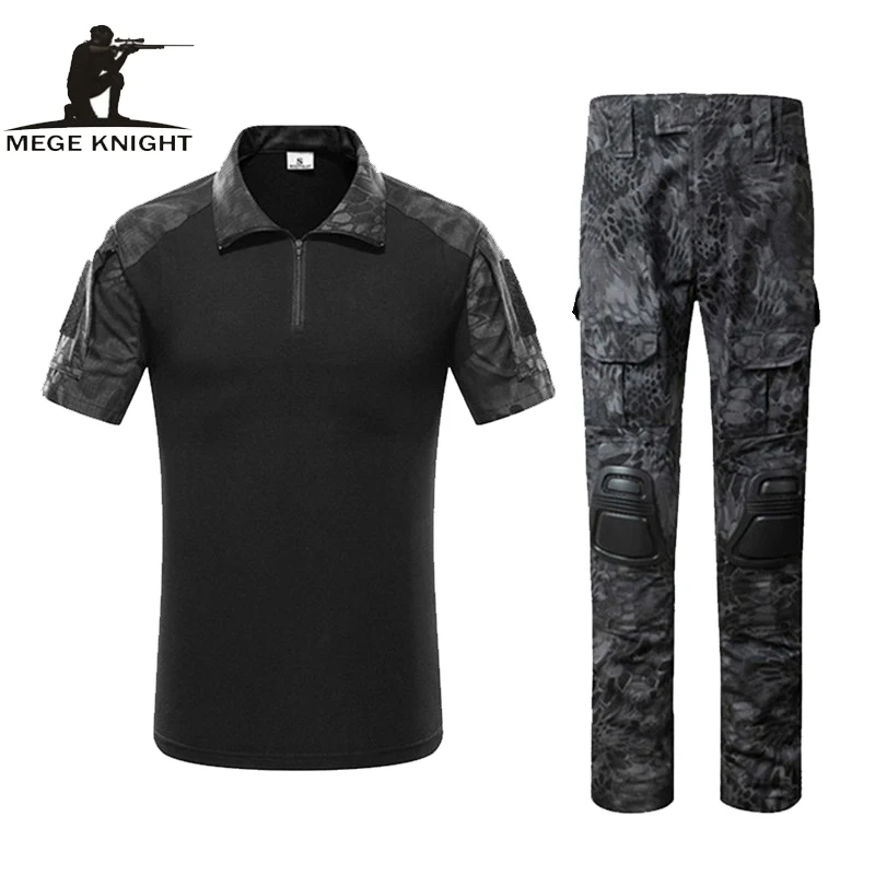 

Mege Tactical Gear Military Army ACU Uniform, Combat T-shirt Plus Pants with knee pads, Rapid Assault Airsoft Paintball Clothing