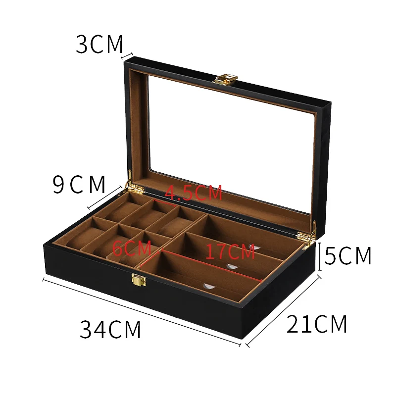 Роскошный 6+ 3 слота деревянная коробка для часов ручной работы, коробка для очков, органайзер для ювелирных изделий, коробка для украшений, дисплей часов, корпус