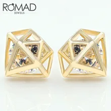 Luxurious High Hollow Out Geometric Women Accessoires Cubic Zirconia Crystal Stud Earrings for Ladies Earrings Fashion Jewelry