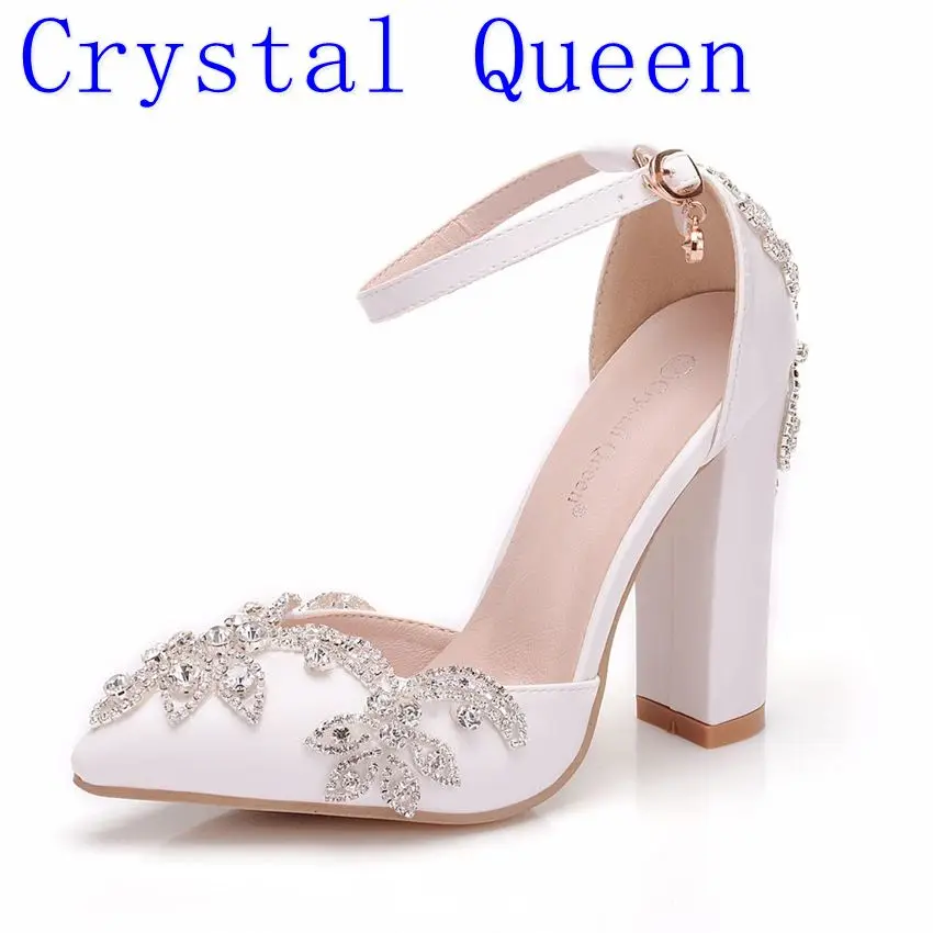 Crystal Queen White 11CM Rhinestone Sandals Pointed Shoes Women Sweet Luxury Platform Wedges Shoes Wedding heels High Heels