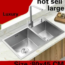 Квартиры высокого качества сделать блюда 304 из нержавеющей стали большая кухонная ручная раковина двойной паз Горячая 80x45 см
