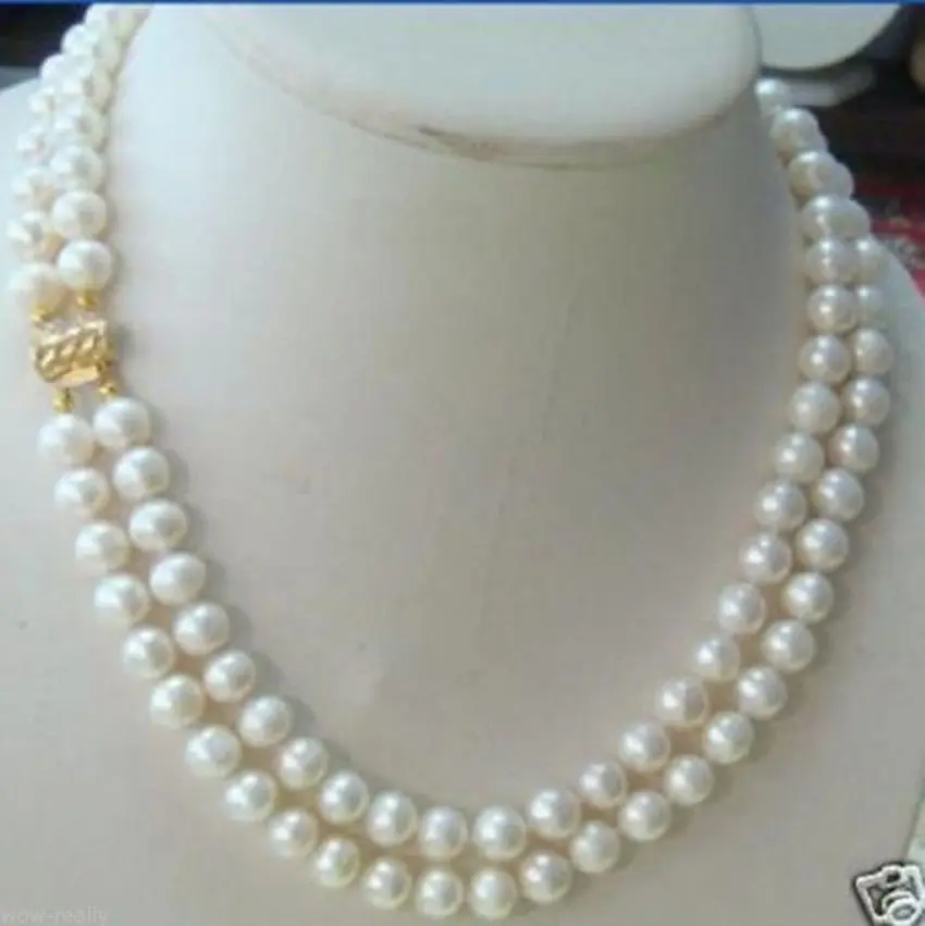 

Fast SHIPPINGPretty Handmade 2 rows 7-8MM DOUBLE STRAND WHITE PEARL NECKLACE NEW