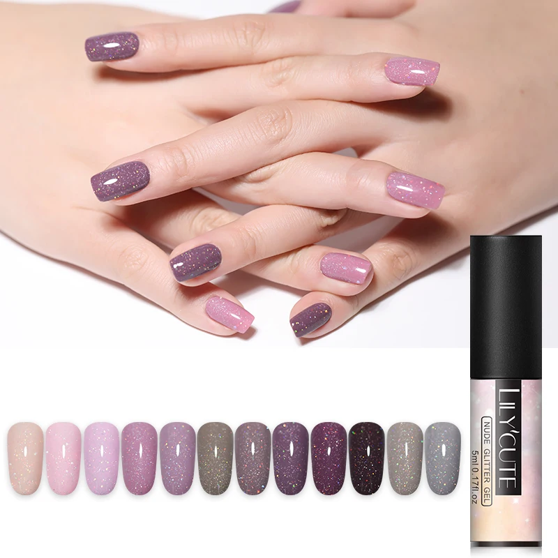 LILYCUTE 5 مللي اللون بريق الأشعة فوق البنفسجية هلام المجسم الترتر نقع قبالة شبه الدائم رسومات أظافر ملونة هلام مانيكير