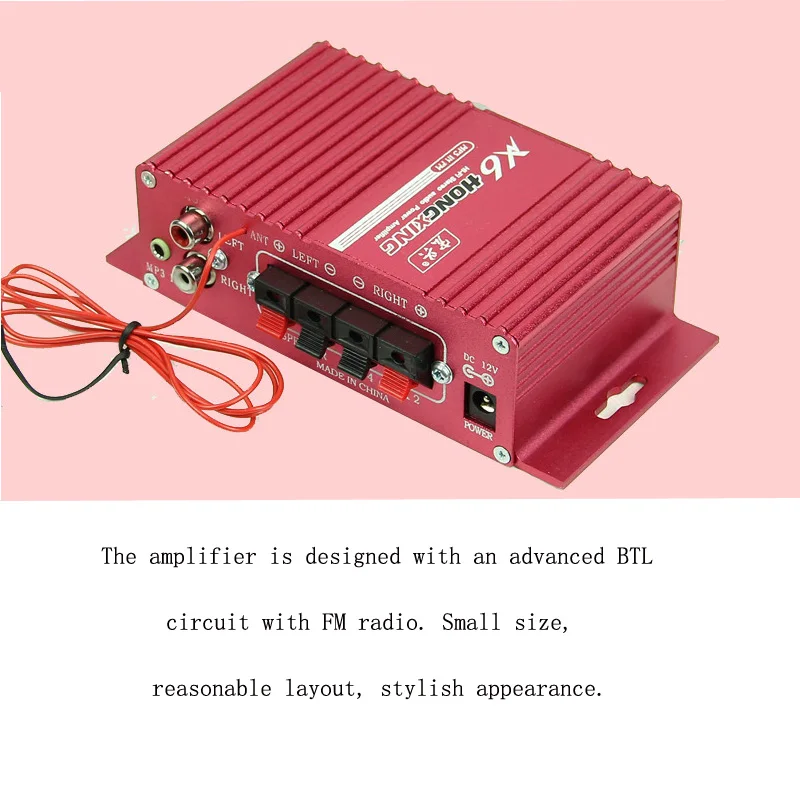 1 шт Высокое качество Мощность обеспечивает высокую точность воспроизведения звука DC12V Мощность усилитель автомобиля мотоцикла дома FM радио, Hi-Fi, Алюминий брошь из сплава, с красными я Key купить