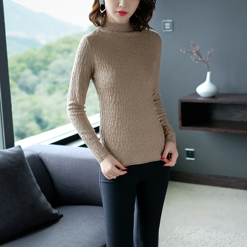 Solid elastic knit turtleneck slim basic sweater 2018 new long sleeve women autumn wool sweater 