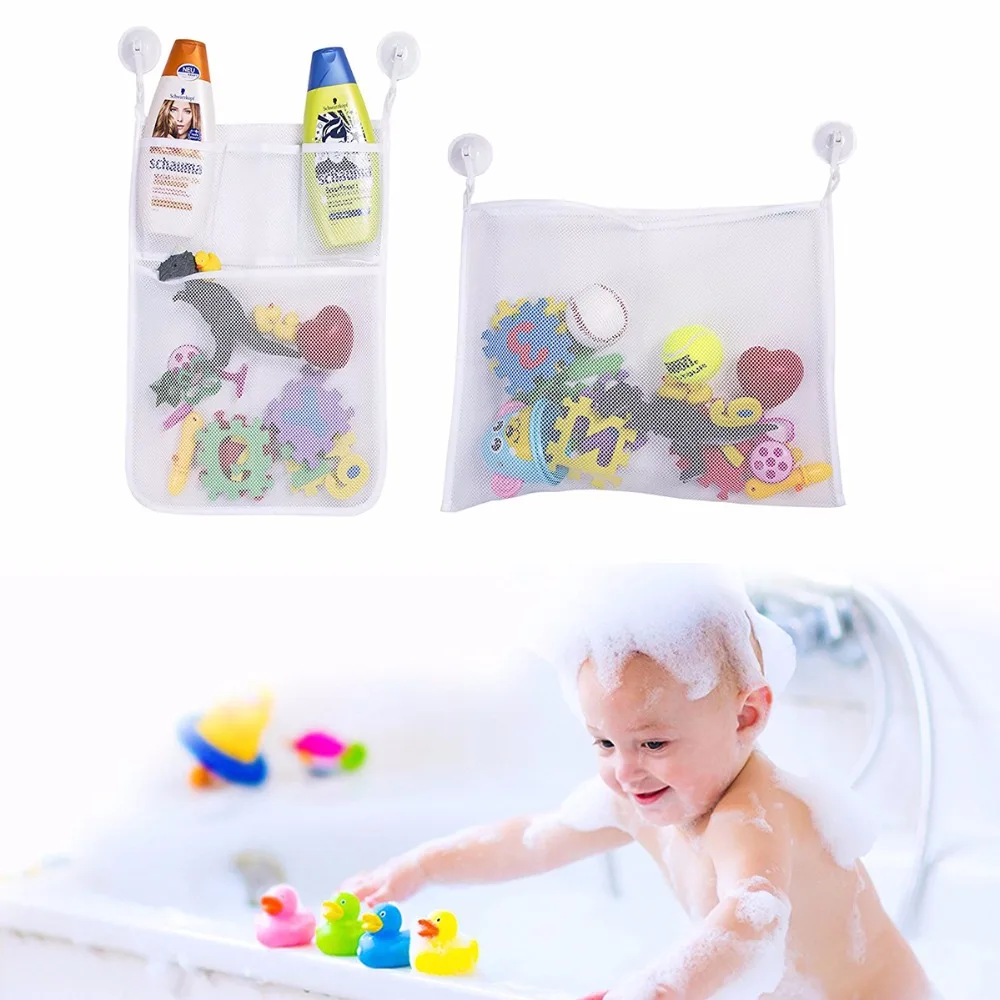 

2Pcs/Set 2018 Fashion Baby Bath Toy Mesh Storage Bag Organizer Bathtub Doll Basket Organizer Suction Bathroom Stuff Net