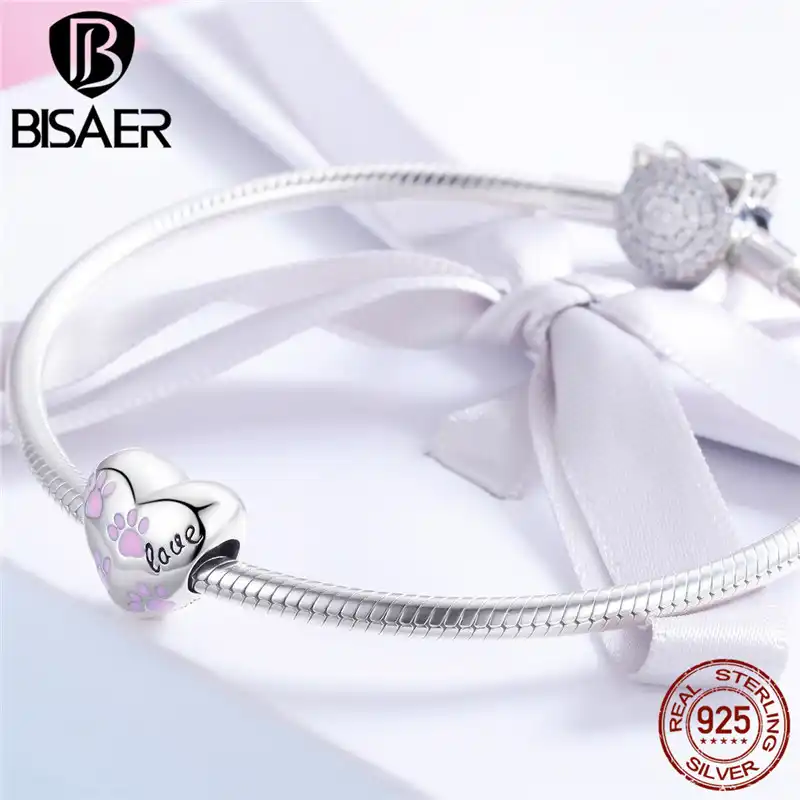 esmalte rosa y circonita clara plata de ley 925 regalo para el D/ía de la Madre abalorios para familia y mascotas Colgante con dise/ño de huellas de perro