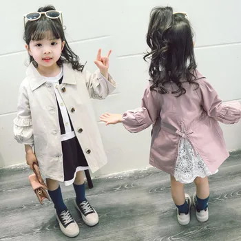 

Dollplus 2019 Girls Jackets Solid Color Children Windbreaker Coat Trench Fashion Spring Autumn Toddler Trench Coat 1-6T