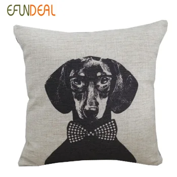 

New Linen Pillow Cover Vintage Black Cats Bowknots dachshund Dog Pattern Cushion Cover Home Decorative Pillow Case 45x45cm