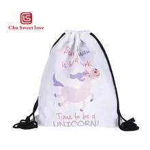 New Mode 3D Digital Print Bouquet Pocket Unicorn Shopping Storage Drawstring Backpack Softback Frauen Drawstring Backpack