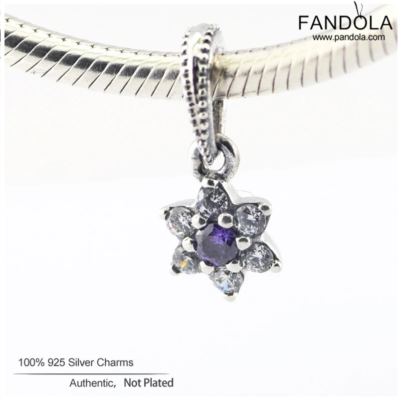 

Forget Me Not Charms Fits Original Bracelets 925 Sterling Silver Purple & Clear CZ Metal Beads DIY Jewelry Making perles