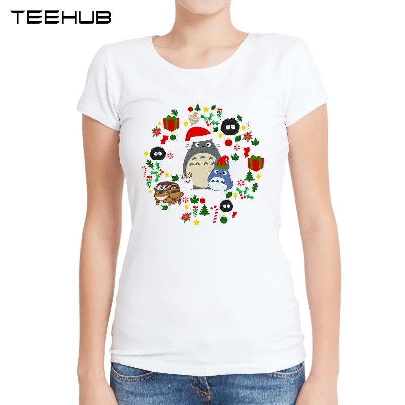 Рождественские женские футболки TEEHUB Totoro забавная футболка Тоторо с принтом