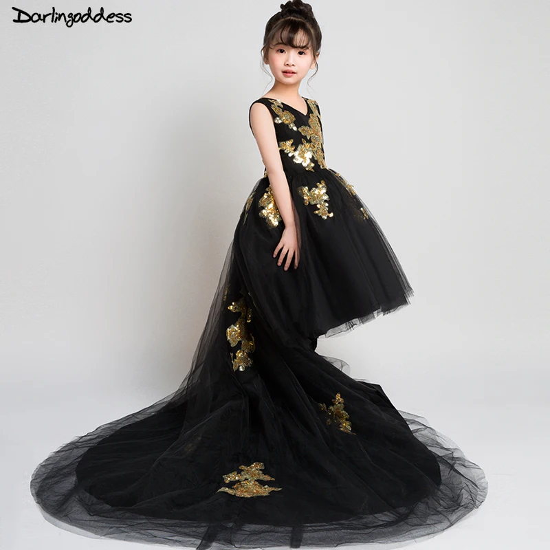 Hoog Laag Pageant Jurken voor Meisjes Kids Black Baljurk Bloem Meisje Jurken 2018 Kleine Baby Formele Avond Party Dress Hoog Laag Pageant Jurken voor Meisjes Kids Black Baljurk Bloem Meisje Jurken 2018 Kleine Baby Formele Avond Party Dress