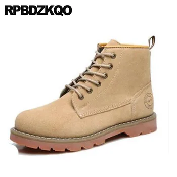 

Suede Army Men Short Genuine Leather Ankle Shoes Booties Military Designer Runway Round Toe Combat Retro Boots Italian Platform