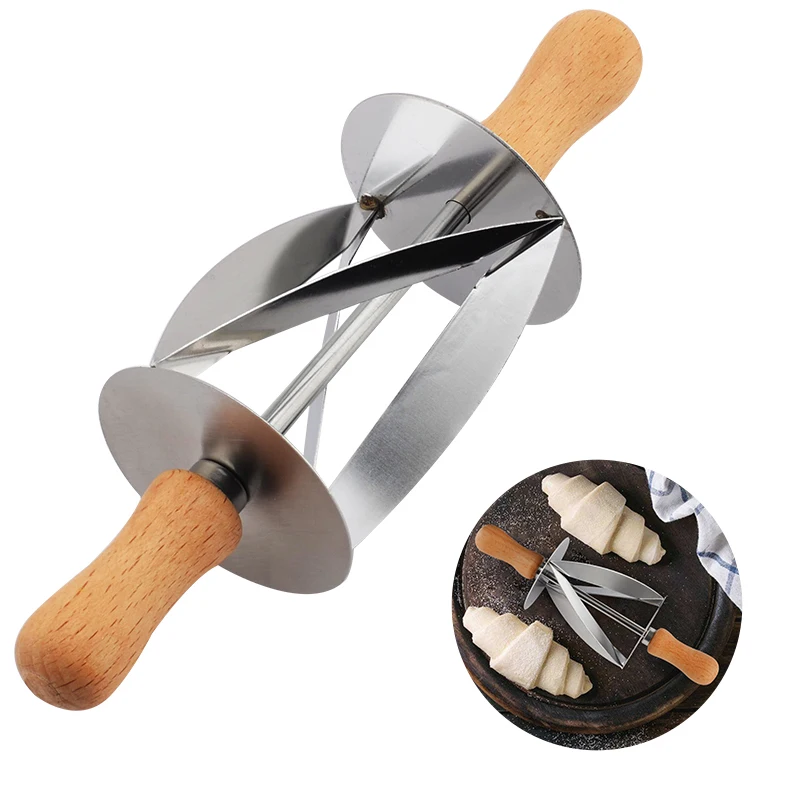 

Stainless Steel Rolling Croissant Cutter For Making Bread Wheel Dough Pastry Knife Wooden Handle baking Kitchen Knife