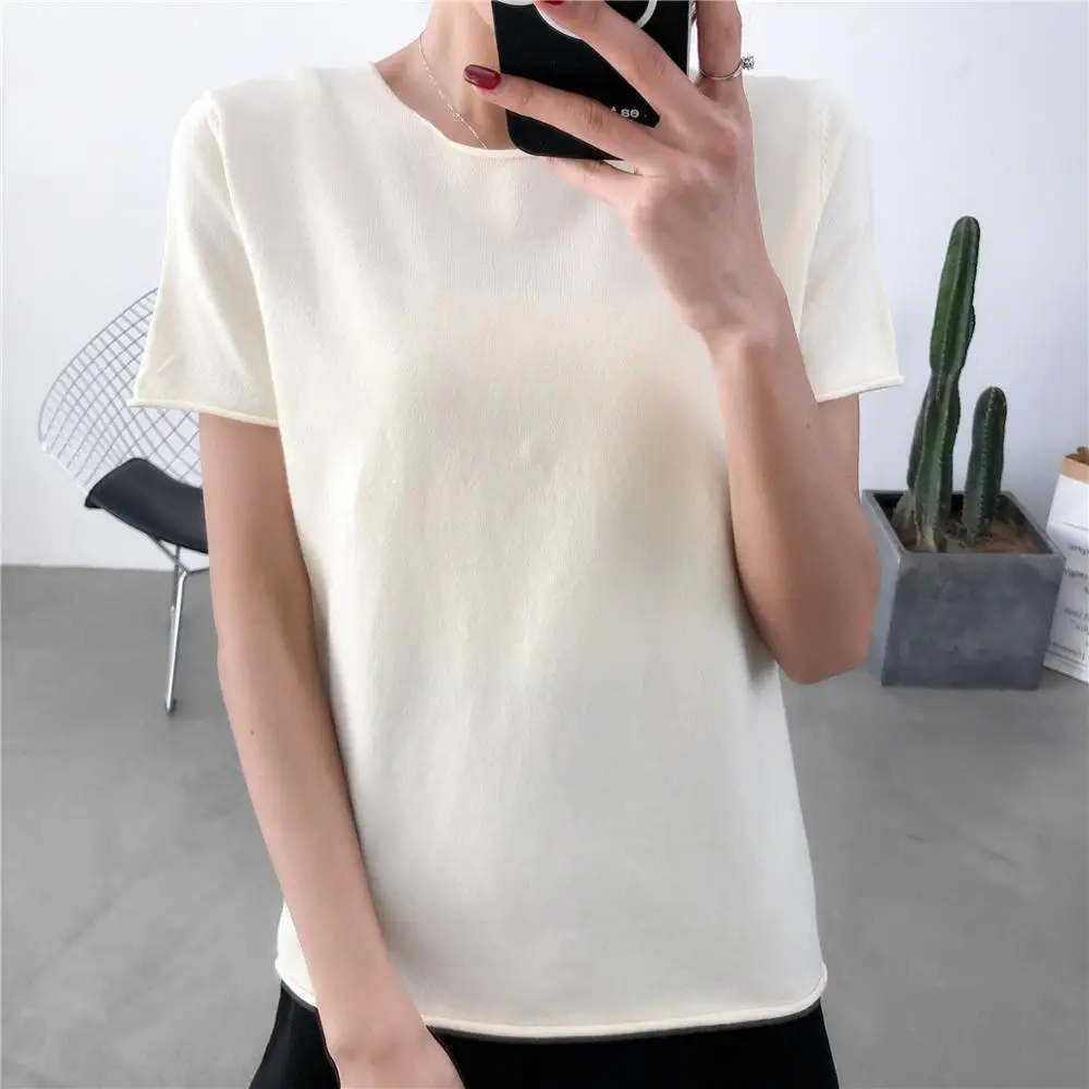 

2019 Spring Summer Shirts Elegant Women's Sleeveless Tops New Solid Knitted Clothes Female Casual O Neck Knitted Shirt