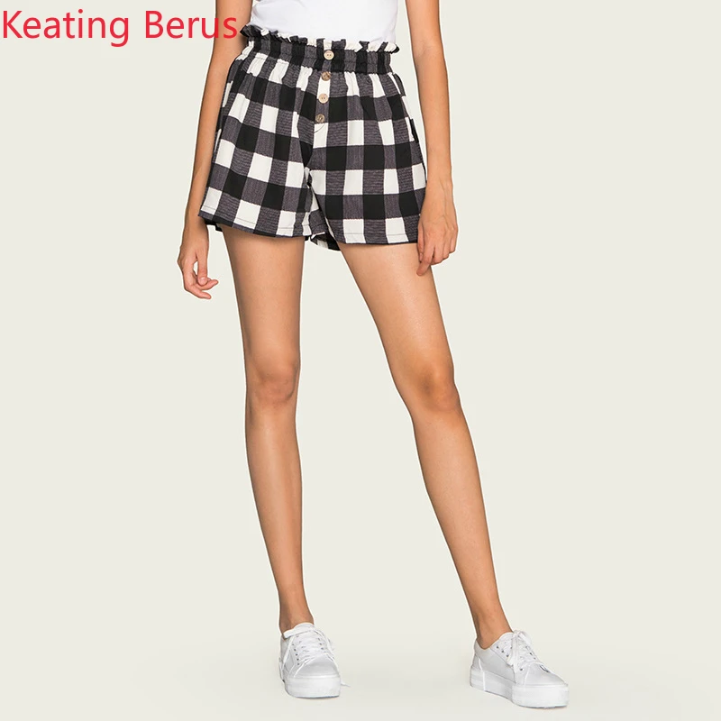 

Women's Shorts Summer Women's Skirt Shorts Fashion Loose Plaid Button Hot shorts High Waist Women Shorts Harajuku 1044