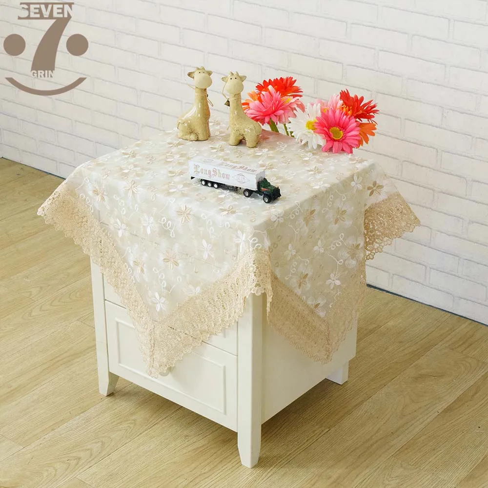 

Free Shipping Gold Colours Household Organza 5-Stars Flowers Patterns Floral Embroidered Table Cloth Furniture Cover
