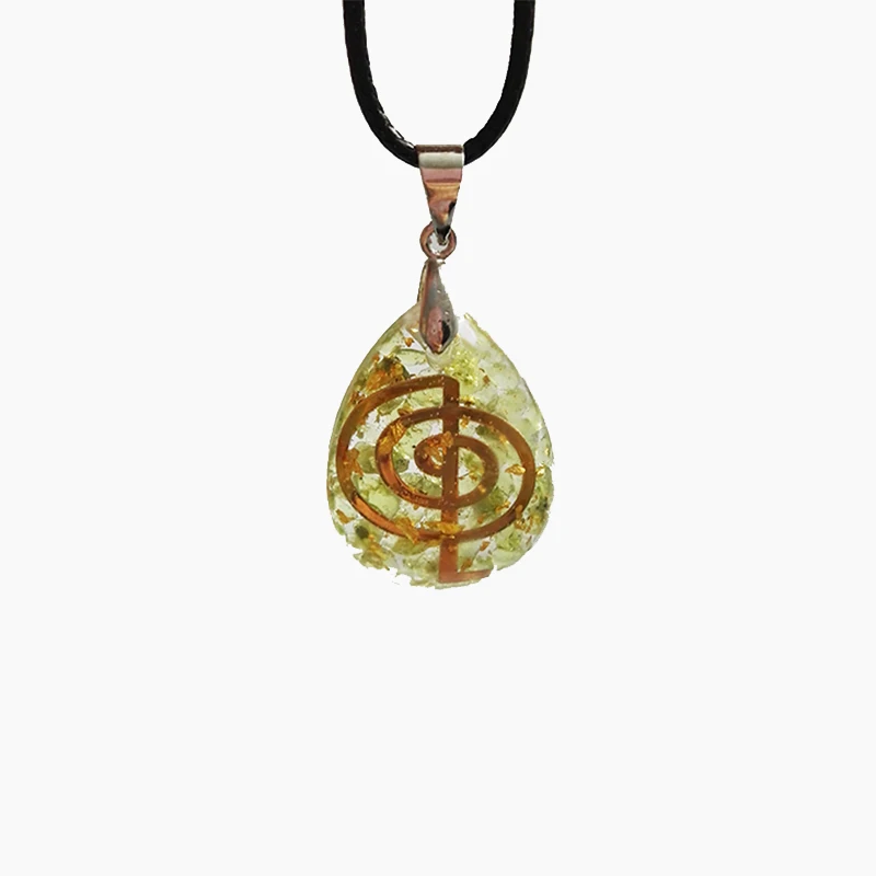 

Peridot Waterdrop Shapped Orgonite Pendant With Cho Ku Rei Symbol- Wealth, Love, Meditation Orgone, Money Magnet-Talisman