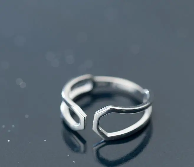 Size5.25-size6.75 Аутентичные REAL.925 стерлингового серебра ювелирные украшения в виде многоугольника, геометрическое кольцо открытый регулируемый GTLJ1530